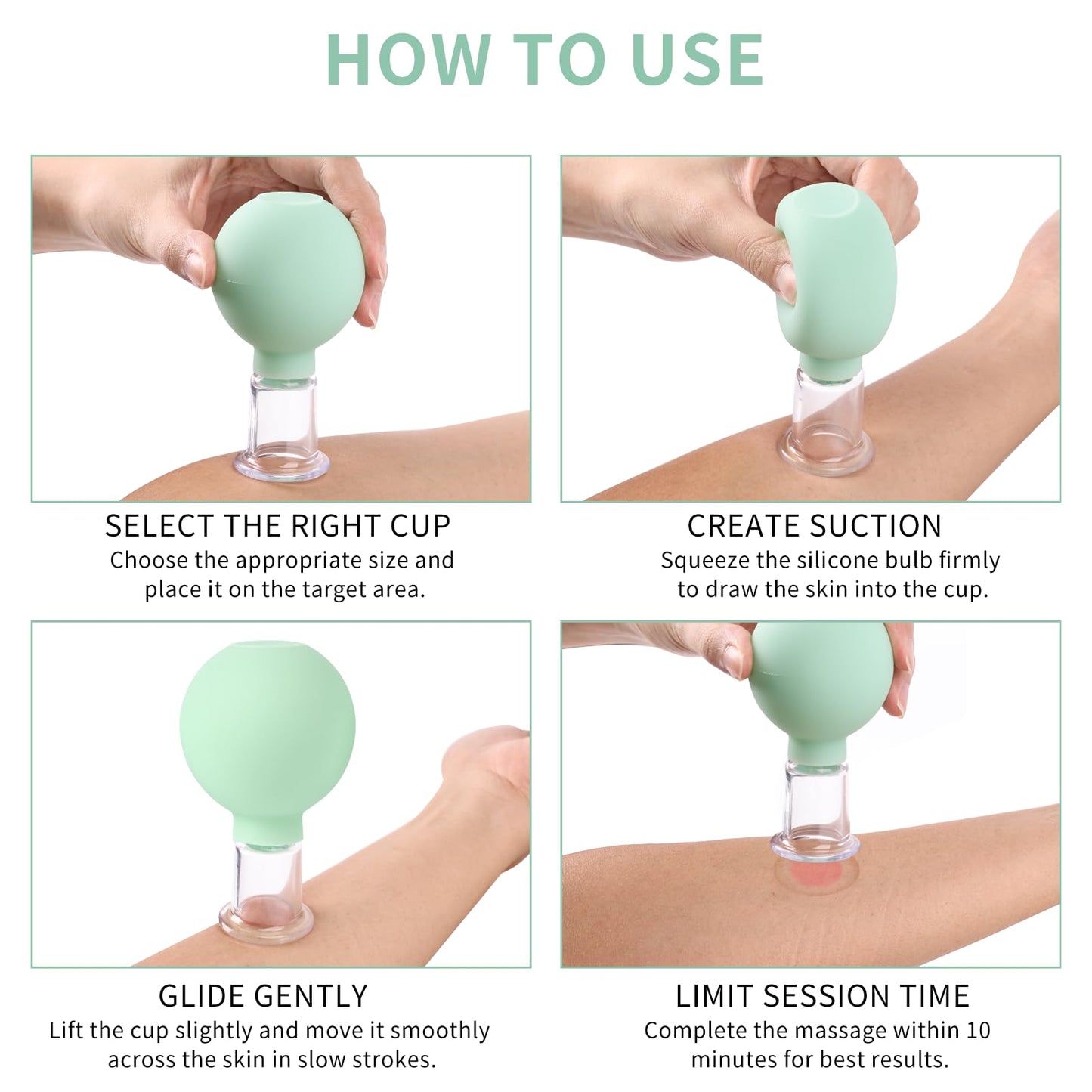 Meifuly Facial Cupping Set, 4 PCS Silicone Vacuum Suction Face Massage Cups, Skin Tightening Kit for Eyes, Face and Body (Green)