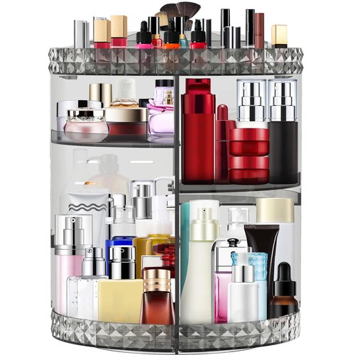 360 Rotating Makeup Organizer Large Capacity Cosmetics Organizer Beauty Organizer Clear Cosmetic Storage Display Case with 8 Layers and Detachable Shelves for Bedroom Dresser