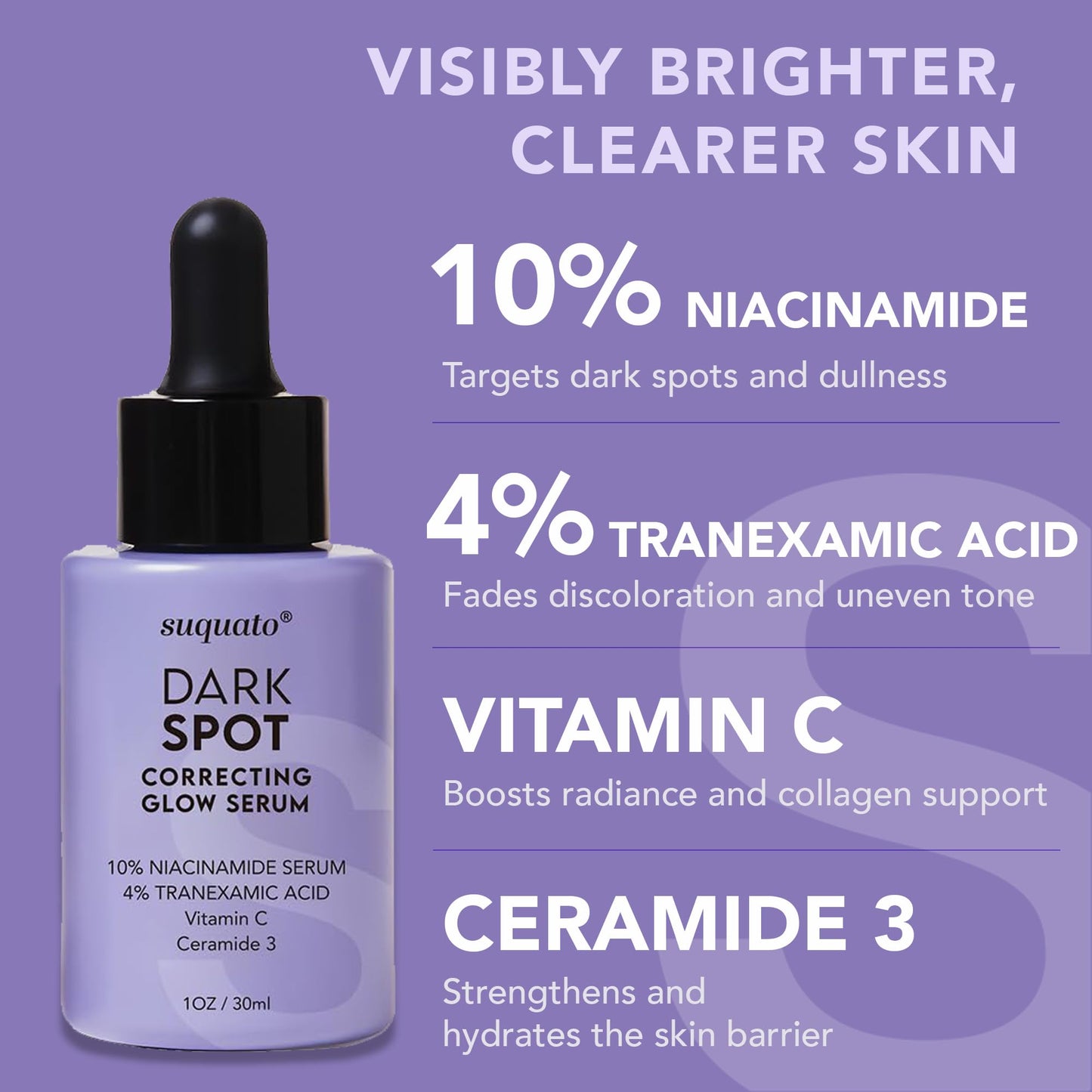 suquato Dark Spot Remover Serum – For Face Hyperpigmentation & Melasma Care – Dark Spot Correcting Glow with Tranexamic Acid + Niacinamide + Vitamin C (30ml)