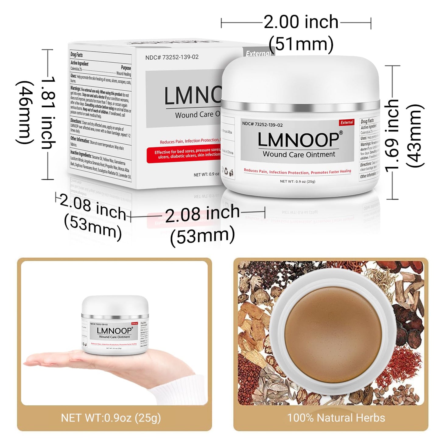 LMNOOP Bed Sore Cream, Organic Bedsore Ointment, Bed Sores Treatment, Fast Wound Healing & 24 hr Infection Protection Wound Care Ointment for BedSores, Pressure Sores, Diabetic & Venous Ulcers