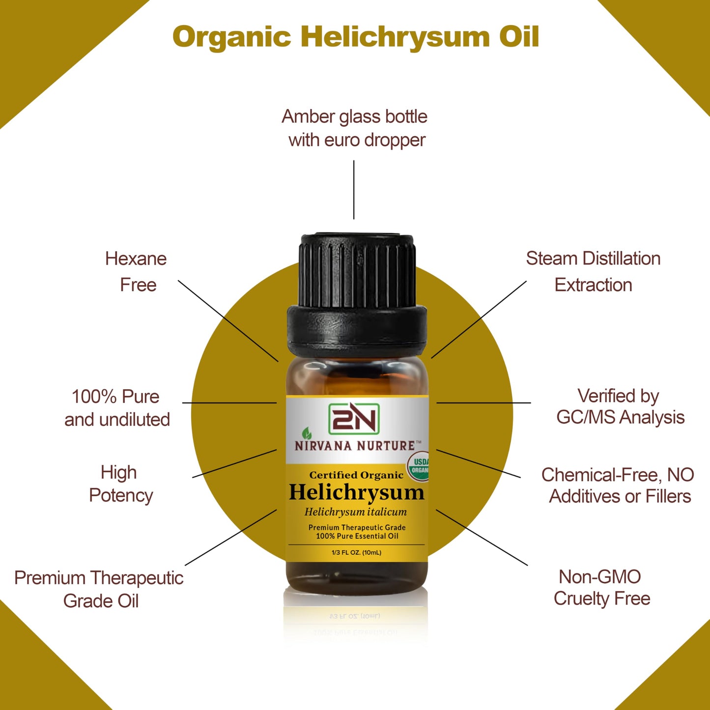 Nirvana Nurture Helichrysum Essential Oil, USDA Certified Organic, 100% Pure Undiluted, Aromatherapy Oil for Diffuser, Hair & Skin Care