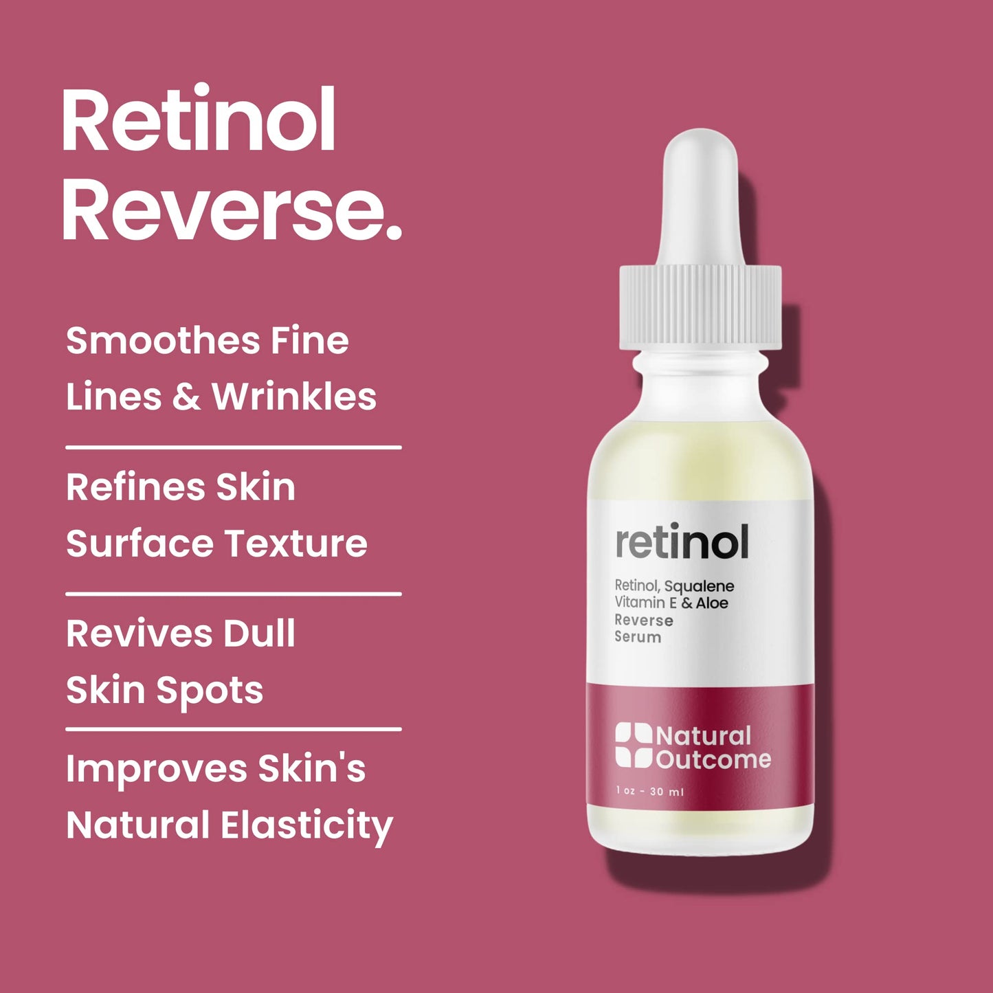 Natural Outcome Retinol Serum for Face | Fine Line and Wrinkle Reducer Serum | Nightly Hydrating Facial Serum with Hyaluronic Acid, Vitamin E, Squalane and Aloe Vera | Collagen Enhancer | 1 oz