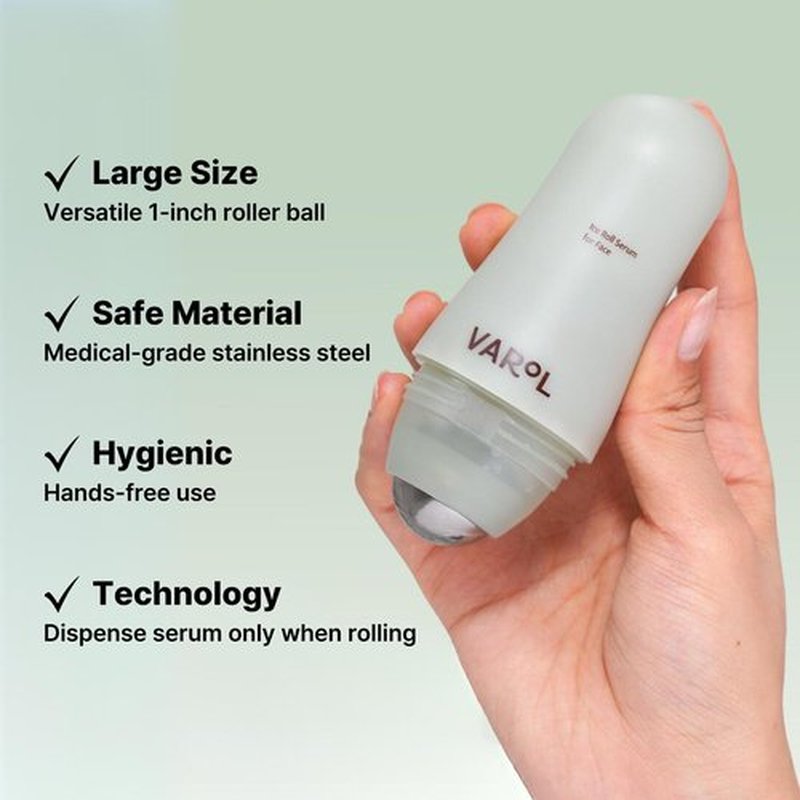 VAROL Ice Roller Facial Serum - Cooling Roll-On Serum for Face, Puffy Eyes, Under Eye Bags, Puffiness Relief, Pore Minimizing, Soothing, Hydrating - Korean Skincare 1.69 fl.oz (50ml)