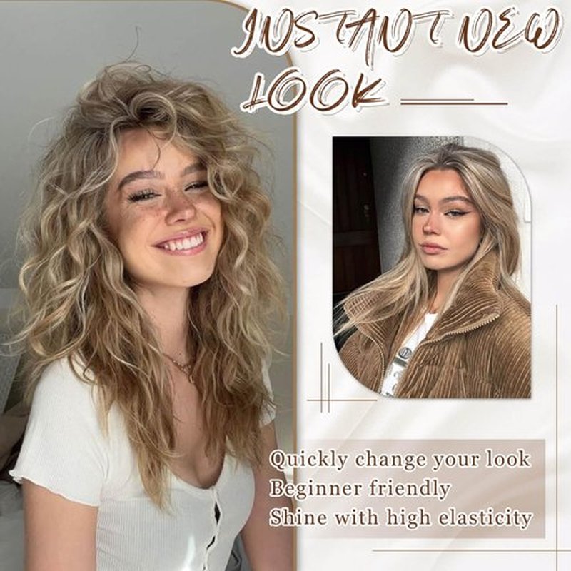 Marjorie Hair Extensions,Clip in Hair Extensions with Invisible Lace Weft 14inch Short Curly Blonde Hair Extensions Clip Ins 4PCS Synthetic Hair Extension