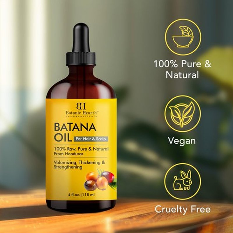 Botanic Hearth Raw Batana Oil for Hair Growth | 100% Pure & Unrefined Oil from Honduras | For Thicker, Stronger Hair - 4 fl oz Set of 2