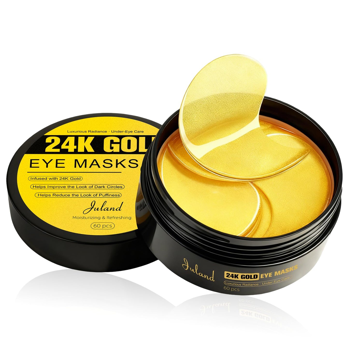 Juland Under Eye Patches 60PCS, 24K Gold Collagen Eye Mask for Puffy Eyes, Hydrating Eye Pads with Hyaluronic Acid, Vitamin C & Castor Oil, 1Pack