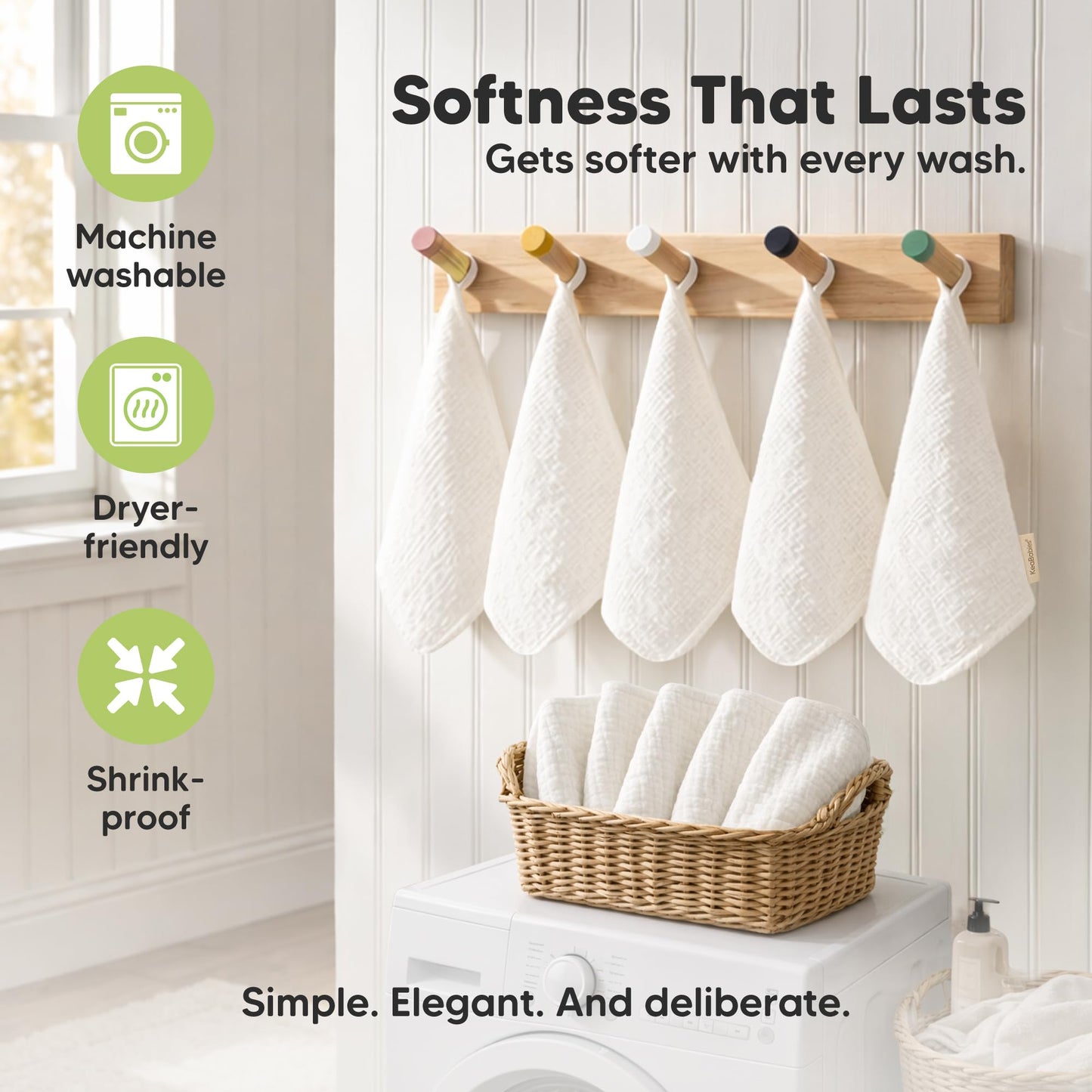 5-Pack Muslin Baby Washcloths for Newborn – 12x12" Soft Absorbent Organic Cotton Muslin Wash Cloths for Babies Girl, Boy, Infant, Toddlers, Kids Face Towel, Bath Essentials,Baby Burp Rags (Soft White)