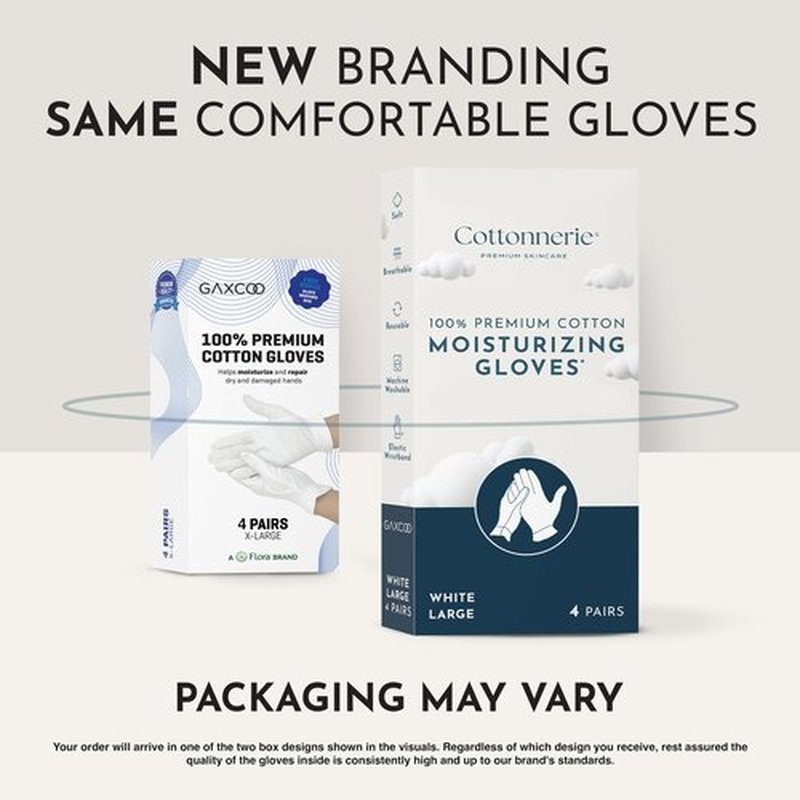 Gaxcoo Cottonnerie Large 4 Pairs Cotton Moisturizing Gloves for Dry Hands & Eczema - Overnight Lotion & Spa Treatment for Women & Men - Reusable, Free Washing Bag - Packaging May Vary
