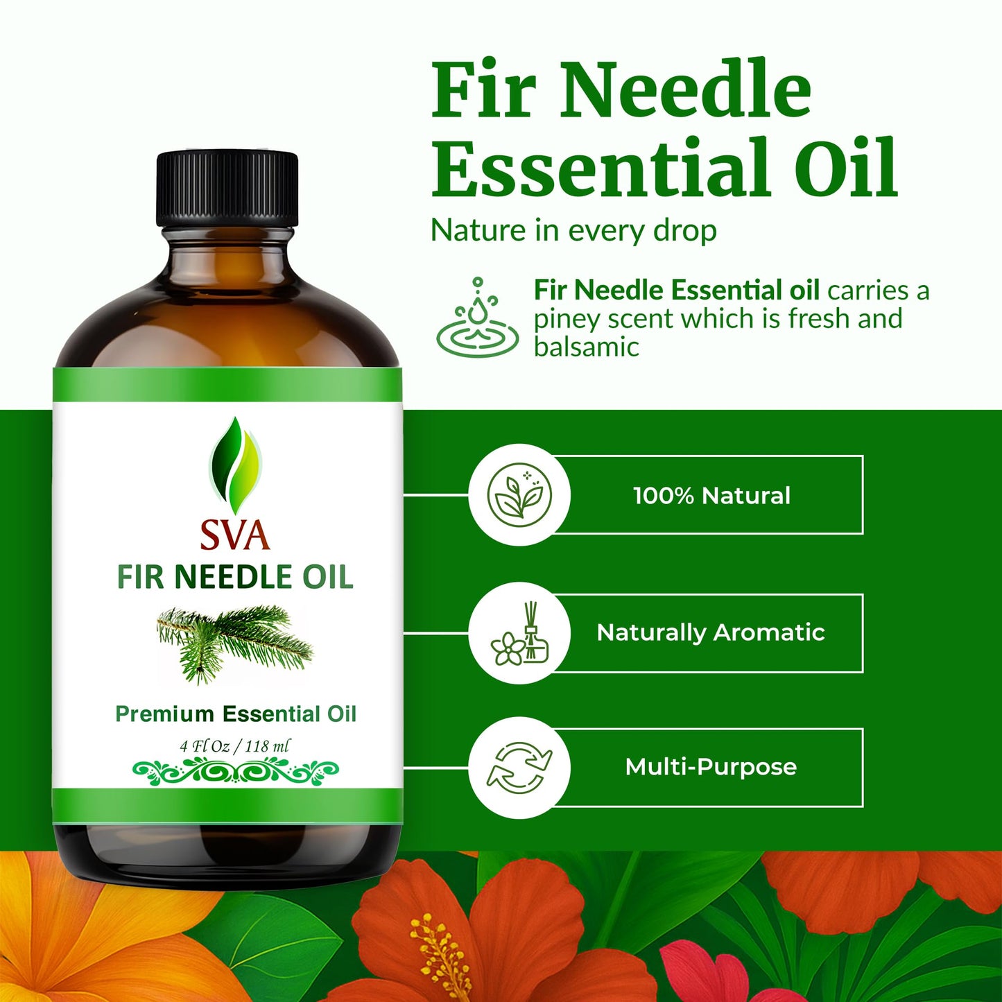 SVA Fir Needle Essential Oil, Glass Bottle with Dropper, 4 Fl Oz (118 ml)
