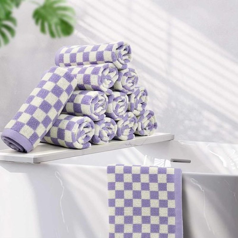 Cotton Washcloth 12 Pack (Lilac Checkered), Soft Absorbent Washcloths Facecloth, Cotton Face Towels Set for Body Showering 13x13 Inches, Gifts