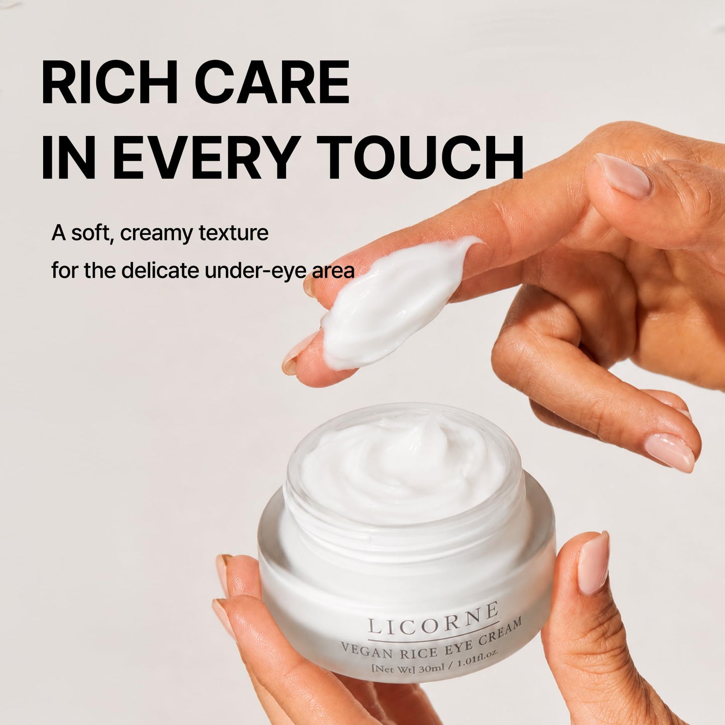 LICORNE Vegan Rice Eye Cream for Dark Circles and Puffiness - Thick Butter Texture Under Eye Care with AHA & PHA, Fragrance Free Hydration for Sensitive Skin, Large 1.01 Fl Oz (30ml)