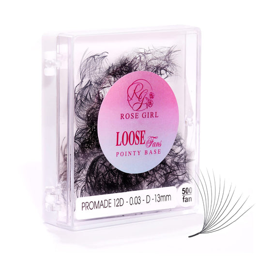 ROSE GIRL Loose Promade Fans - Natural Look Handmade Volume Eyelashes From 3D To 16D - C CC D DD Curl - False Lashes Extensions - Thickness 0.03~0.1 mm - 8~20 mm Length (12D-0.03-C (13mm))