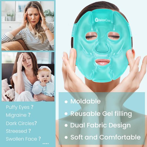 RelaxCoo Cold Face Eye Mask Ice Pack Reduce Face Puff,Dark Circles,Gel Hot Cold Compress,Face SPA for Woman Sleeping, Pressure, Headaches, Skin Care