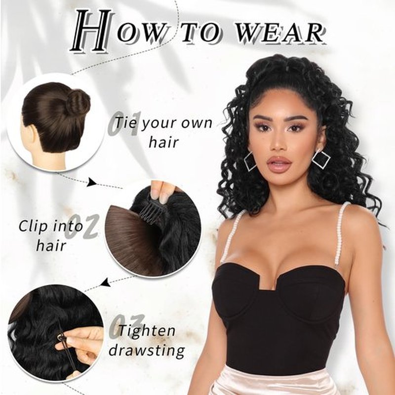 HMD Curly Ponytail Extension 22 Inch Fluffy Drawstring Ponytail for Women Clip in Long Curly Ponytail Hair Extensions Synthetic Hairpiece for Daily Use