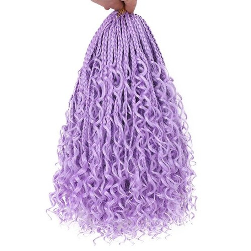 COOKOO 14 Inch Boho Box Braids 8 Packs Goddess Box Braids Crochet Hair Bohemian Hippie Braiding Hair With Curly Ends Pre-looped Synthetic Crochet Hair for Black Women (Shallow purple#)