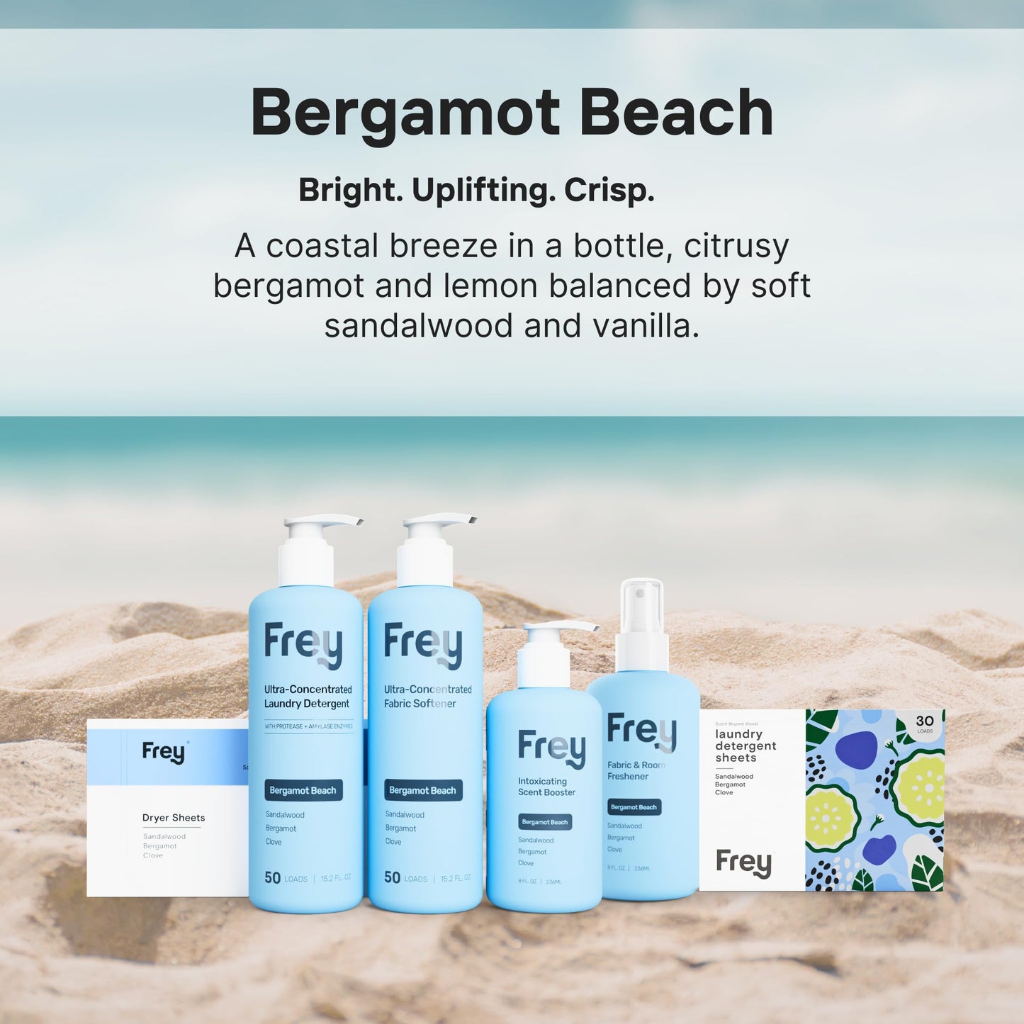 FREY Concentrated Liquid Laundry Detergent, Sensitive Skin, 50 Loads (1, Bergamot Beach)