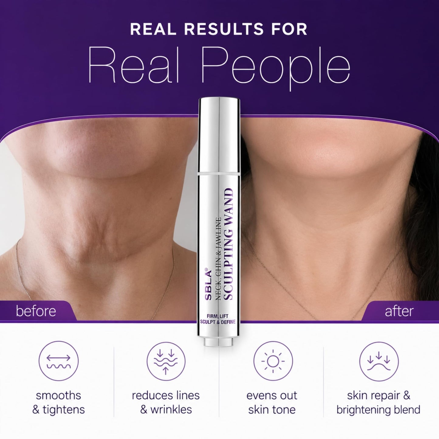 SBLA Beauty - Neck, Chin & Jawline Sculpting Wand 0.7 Fl Oz / 20mL - Lifts & Firms the Neck, Chin, Jawline & Decollete - Reduces Lines & Wrinkles - Smooths, Tightens Sagging Skin - Evens Out Skin Tone