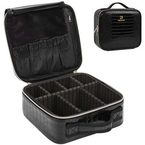 Relavel Travel Makeup Case, Train Case Makeup Brush Organizer, Professional Makeup Artist Makeup Bag, with Adjustable Partition and Shoulder Straps (Crocodile, Small)