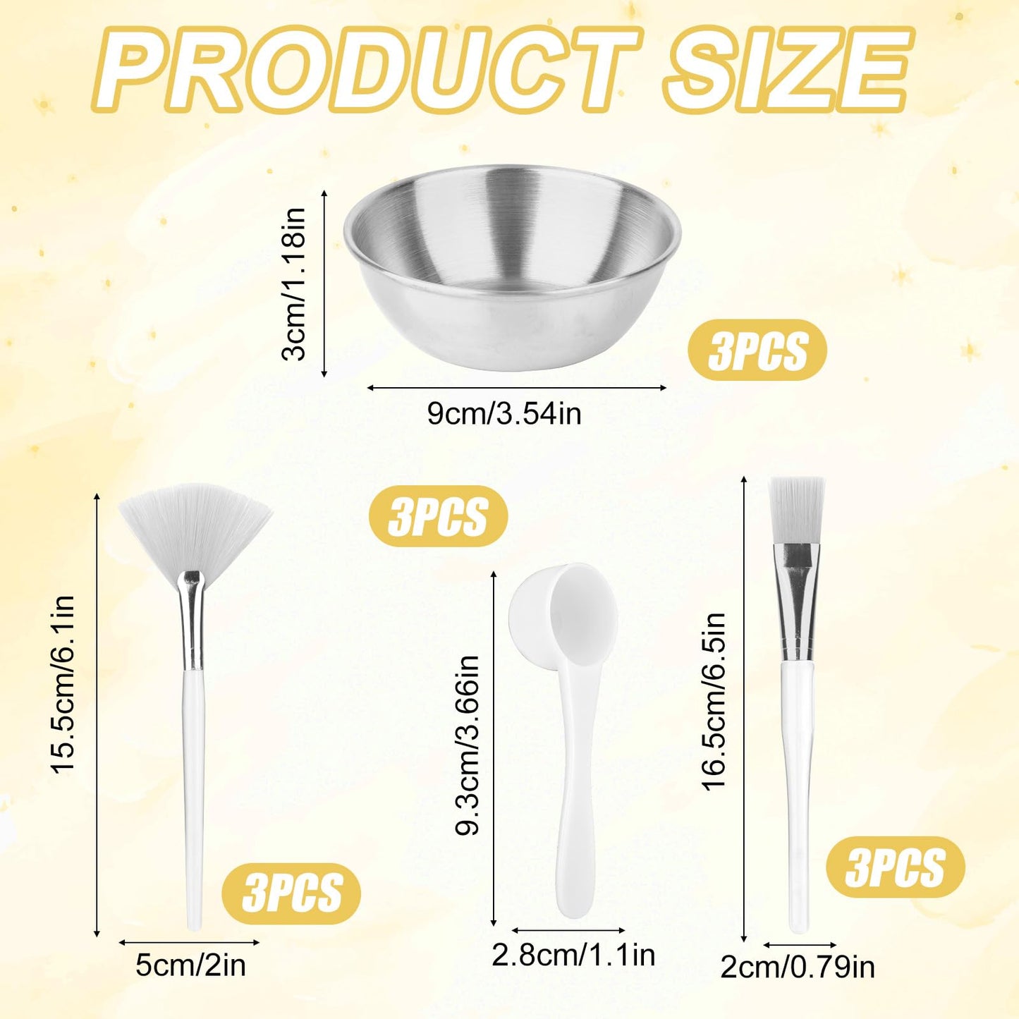 12pcs Esthetician Supplies for Facials Set, Including 3 Facial Bowls, 3 Fan Brushes, 3 Brushes & 3 Scoop for Women Cosmetic Mask Mixing Set Make up Tool (Silver)
