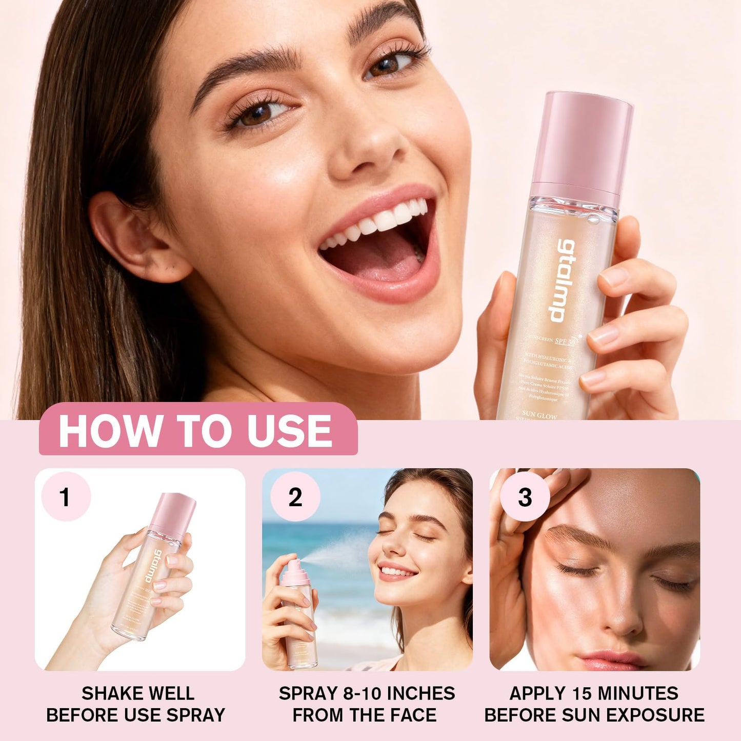 Glitter Sunscreen Spray SPF 50, Sheer Face & Body Setting Mist, 2.54 fl oz