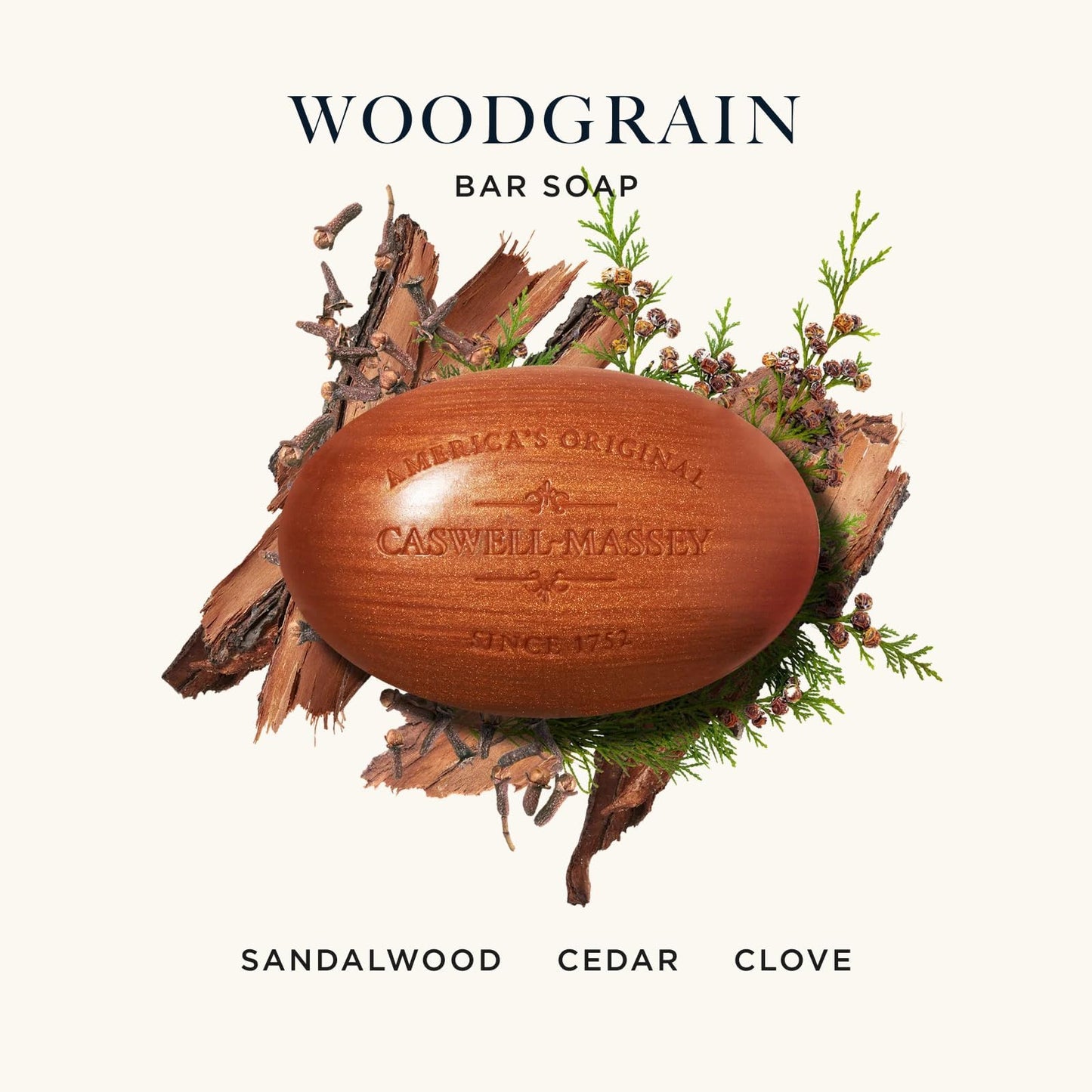 Caswell-Massey Triple Milled Heritage Woodgrain Sandalwood Three-Soap Set, Scented & Moisturizing Bath Soap, Made In The USA, 3 Count (Pack of 1)