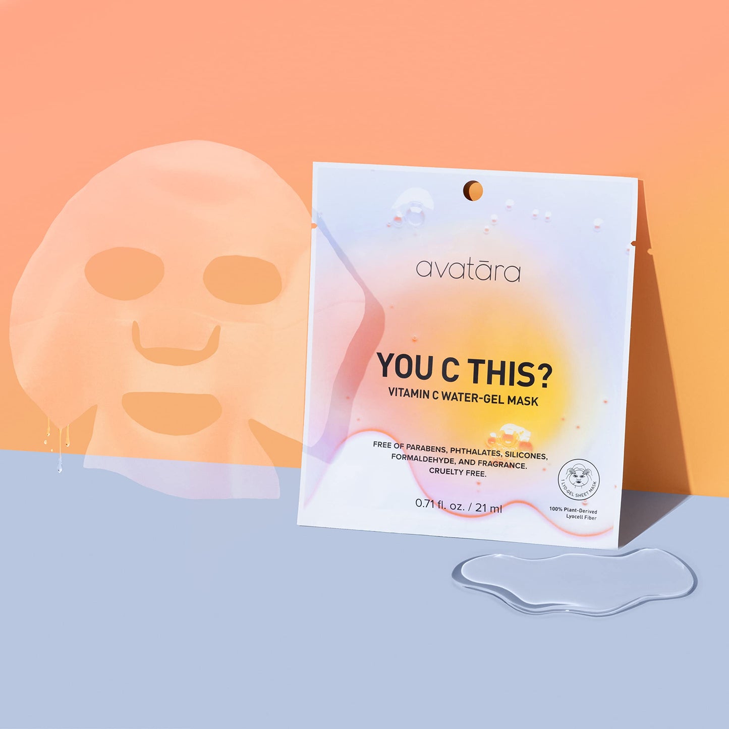 Avatara - You C This? Vitamin C Water-Gel Mask, Hydrating Mask, Sheet masks with Niacinamide and Hyaluronic Acid, Facial Mask Made with Natural Fibers, Paraben-Free Vitamin C Face Mask, 0.71 fl.oz