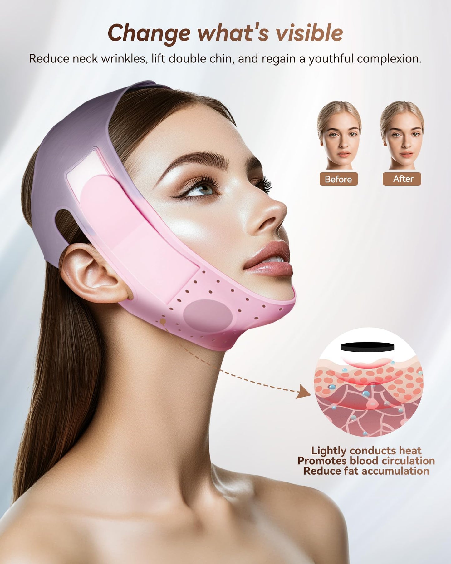 Reusable V-Line Sculpting Face Mask – Silicone Chin Strap for Jawline Tightening & Double Chin Reduction (23-27 Inches) (Pink) -01