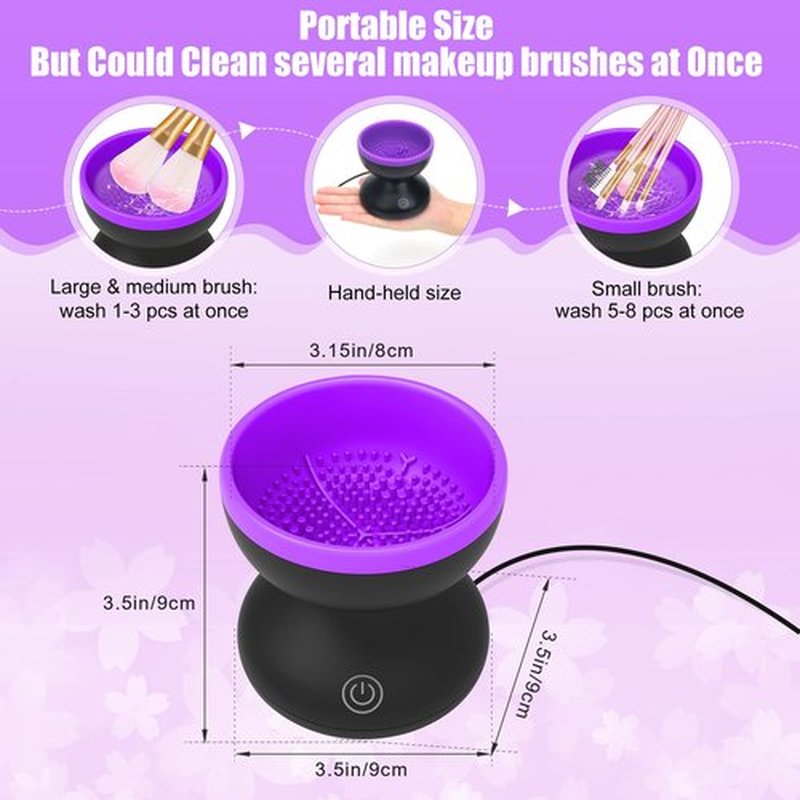 Electric Makeup Brush Cleaner Machine, Luxiv Wash Makeup Brush Cleaner Machine Fit for All Size Brushes Automatic Spinner Machine, Portable Makeup Brush Cleaner Spinner (Black+Purple)