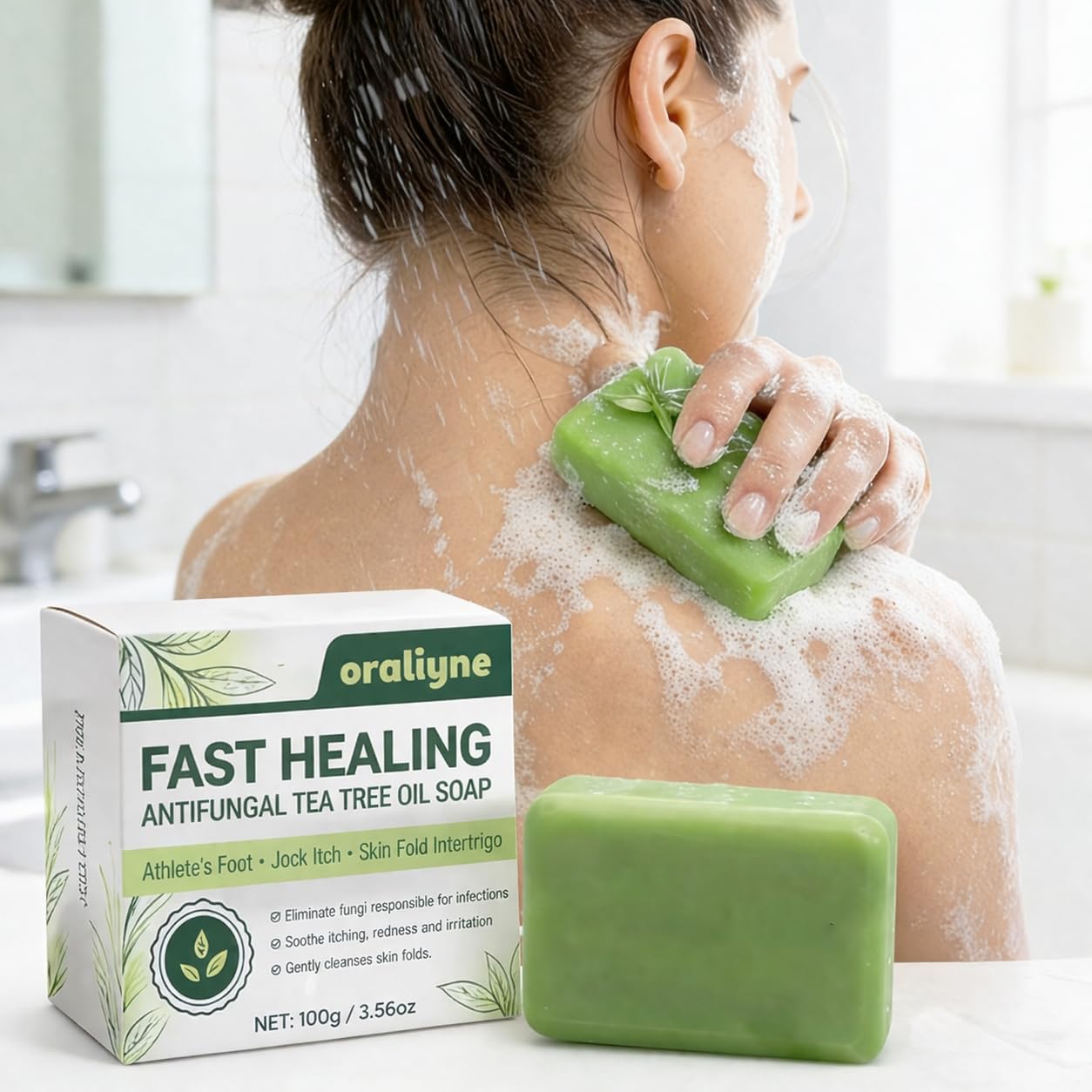 Youth Research Oraliyne Antifungal Soap, with Tea Tree Oil & Coconut Oil ，for Athlete's Foot, Jock Itch, Skin Fold Intertrigo (1pc)