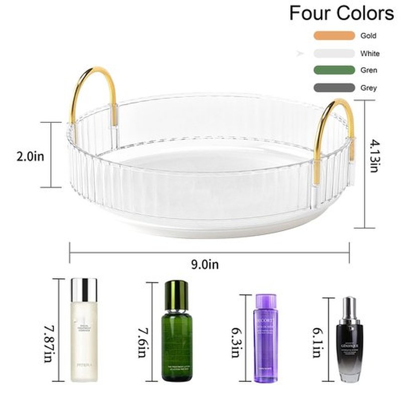 YCIA&DONE 360 Rotating Makeup Organizer and Storage for Vanity Countertop 1 Tier, High Capacity Cosmetic Skincare Perfume Organizer for Dresser Bathroom Fridge Lazy Susan Organizer(Clear White)