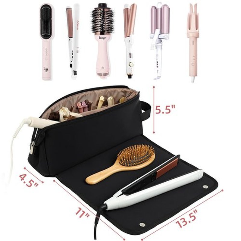 FINDCOZY Hair Tools Travel Bag, Hair Accessory Organizer with Heat Resistant Mat for Curling Iron, Hair Straighteners and Styling Tools, Travel Essentials for women, Black