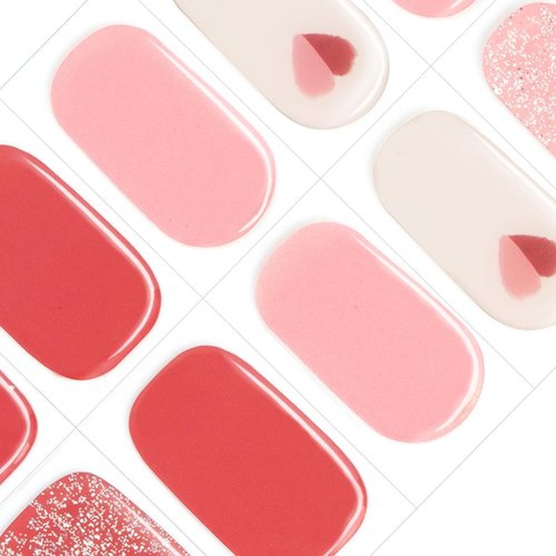 GelMala Semi Cured Gel Nail Strips Valentines Day Heart Gel Nail Strips Glitters, Long Lasting, Easy to Apply & Remove -Gel Strips for Nails Gel Nail Wraps,Easy for begginners (Heart Crush)