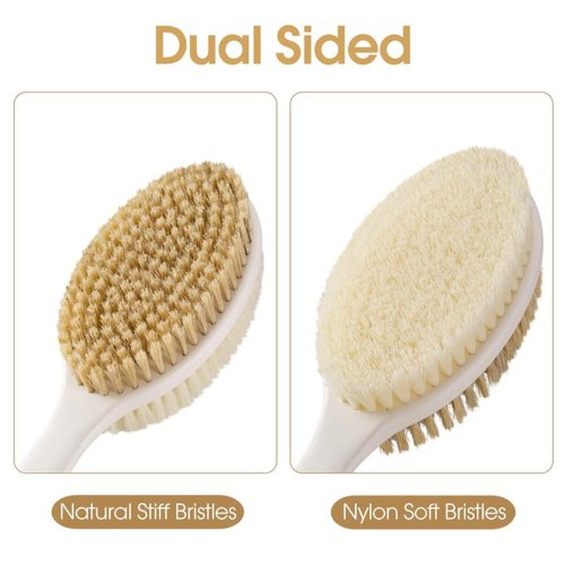 Backski Body Scrubber Anti Slip for Shower,Shower Brush Long Handle with Stiff and Soft Bristles,Body Wash Exfoliating Back Scrubber for Bath or Dry Brushing Body Brush(Orange)