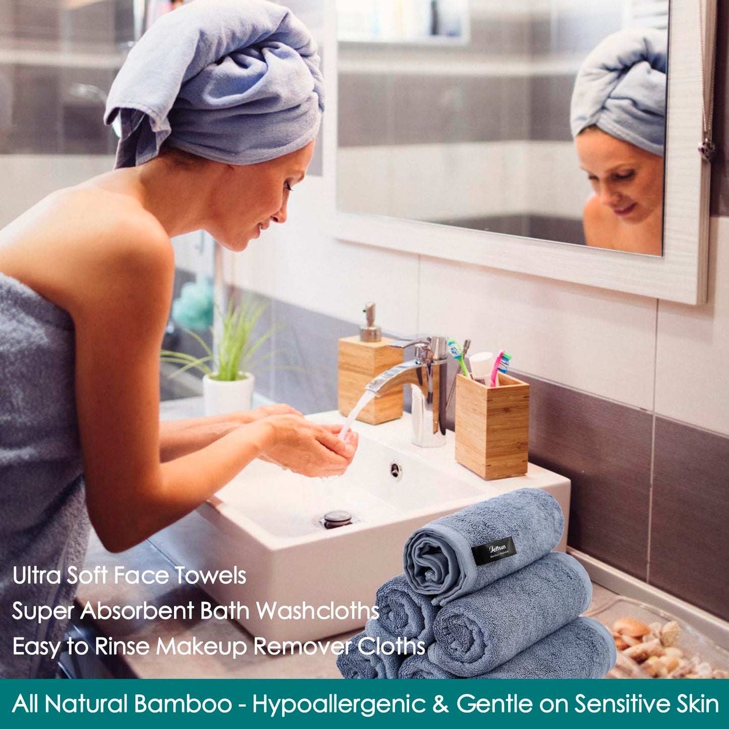 Wash Cloths 12 Pack, Reusable Makeup Remover Towel, Super Soft and Gentle Face Towel for Sensitive Skin, 10x10 inch Small Face Washcloths, Easy to Clean Lint Free Slate Blue Facial Cleansing Cloths