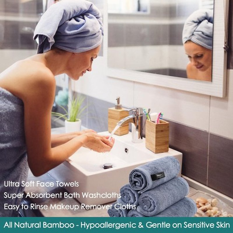 XLarge Makeup Remover Towels 6 Pack, 13x13 inch Wash Cloths for Face and Body, Super Soft and Gentle Face Towels on Sensitive Skin, Easy to Clean Denim Blue Facial Cleaning Cloths