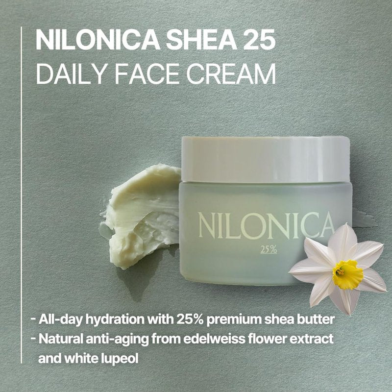 25% Organic Nilotica Shea Butter Daily Face Cream - Melt-In Hydration for Dry & Sensitive Skin | 1.69 Fl Oz