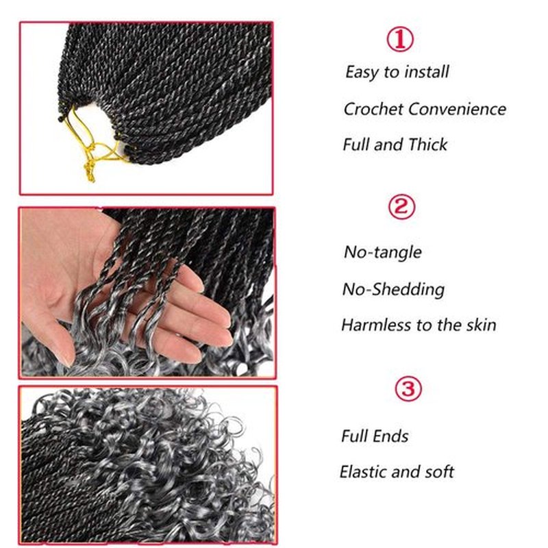 HVN-KVVM 18 Inch Senegalese Twist Crochet Hair with Curly Ends Prelooped Goddess Box Braids Crochet Hair for Black Women Salt and Pepper(5 Packs,1B/Gray)
