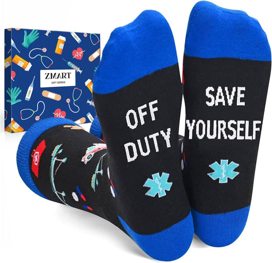 Funny Nurse Socks - Unique Gifts for Doctors, EMTs & Vet Techs | Cancer Awareness Design