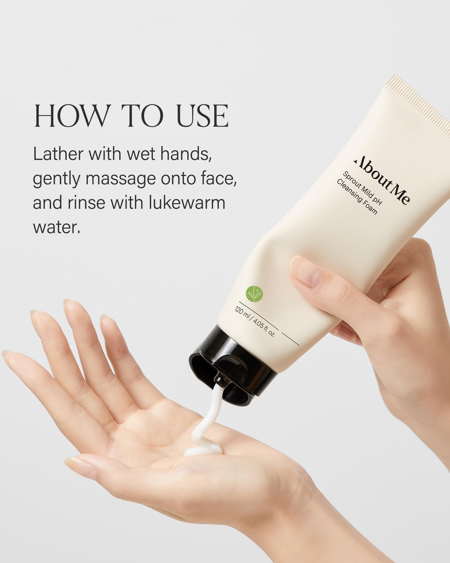 About Me Korean Low pH Amino Acid Cleansing Foam - 35% Sprout Complex + 7 Hyaluronic Acid Forms, Wheat Broccoli Alfalfa Sprouts, Cream-to-Foam Sulfate Free, Vegan Reef Safe, 4.05 fl oz