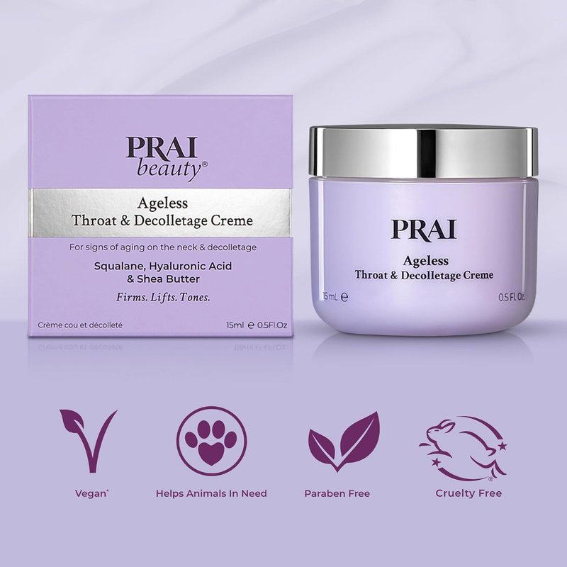 PRAI Neck Firming Cream - Boost Elasticity & Tighten Skin | Vegan, Cruelty-Free Formula with Hyaluronic Acid | 4 oz