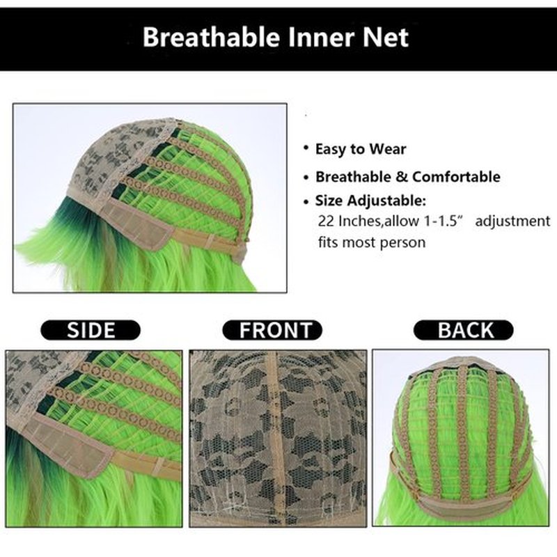 MAGQOO Green Wig Neon Green Wig Ombre Green Wig Women St Patricks Days Wig Ombre Neon Lime Green Bob Wig Short Curly Lime Neon Green Wig with Bangs Synthetic Heat Resistant