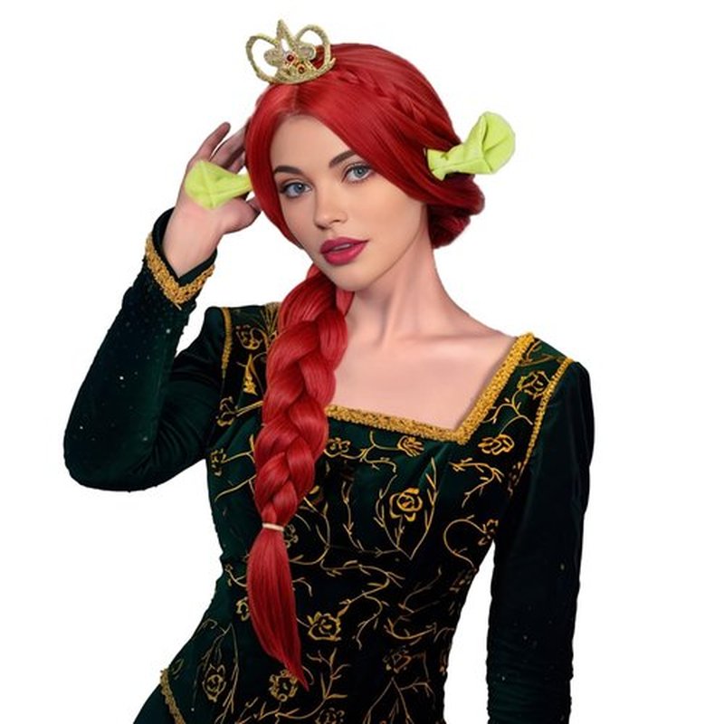 Aicos Long Red Braid Wig for Women 29.5Inch Princess Red Costume Wig with Crown for Halloween Cosplay Party