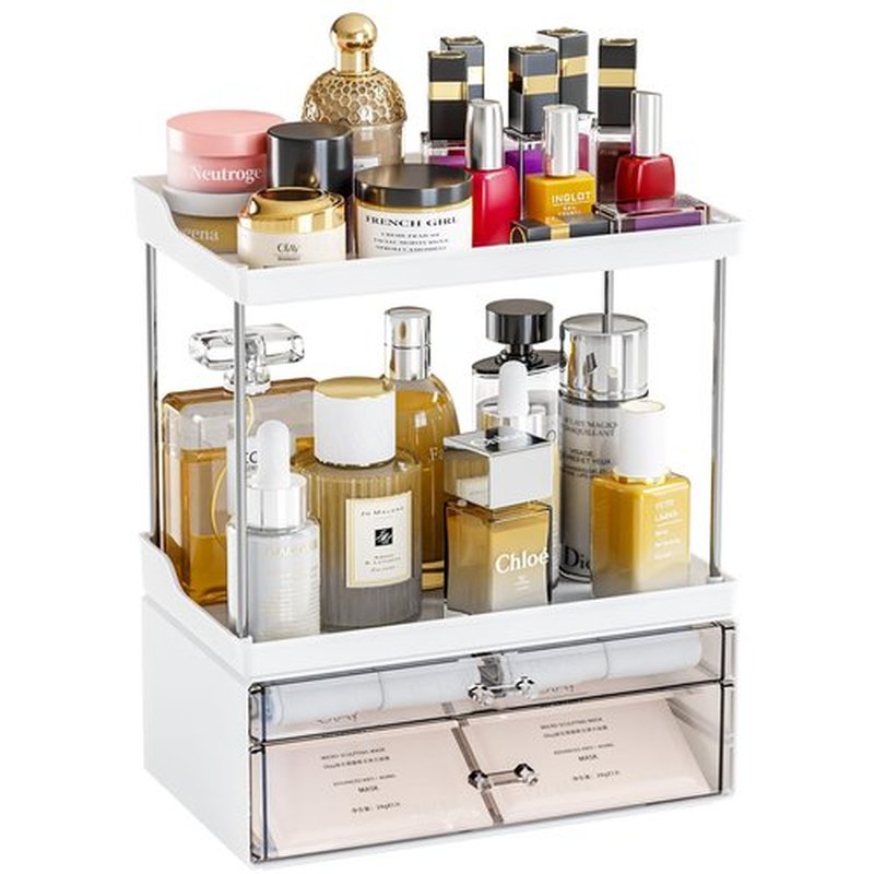 2 Pack Makeup Organizer Countertop - Stackable Design,14.5" Tall Large Capacity - Suitable as Bathroom Counter Organizer,Vanity Cosmetic Storage Organizer,Dresser Top Organizer for Bedroom,White