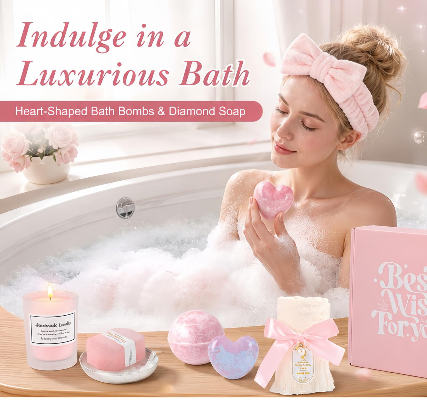 Birthday Gifts for Women Her Friend Sister Wife Grandma, Relaxing Spa Gift Basket, Luxury Self Care Bath Set for Her - Best Wish for You
