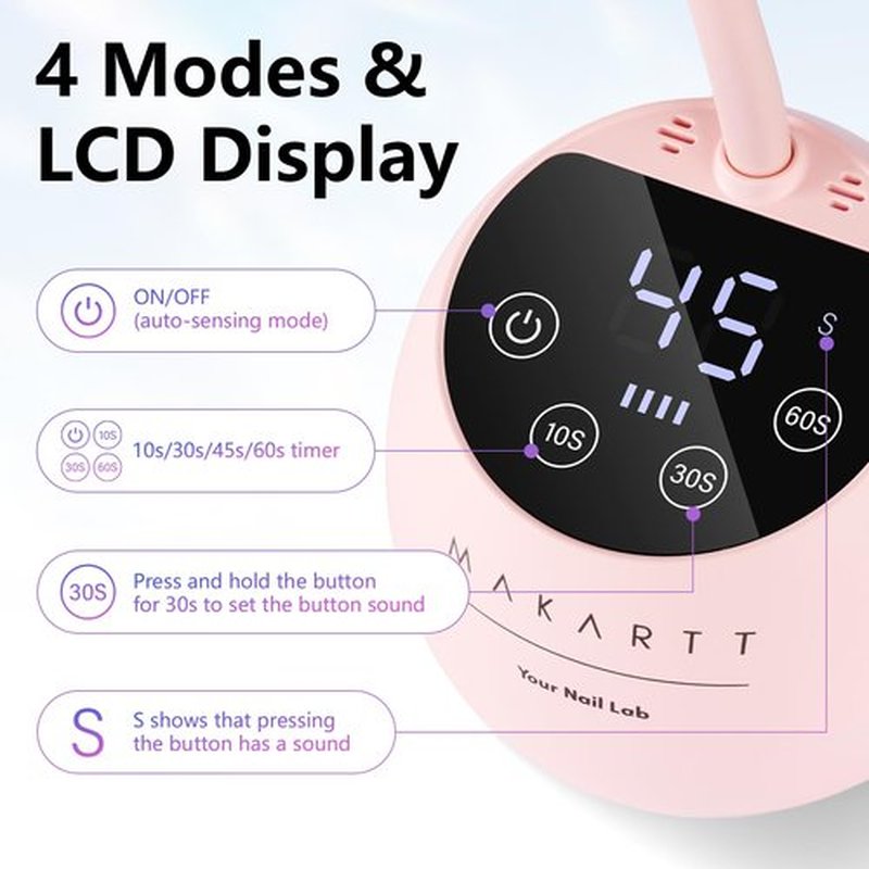Makartt UV LED Nail Lamp - Gooseneck UV Light for Gel Nails Cherie Cordless USB 24W Nail Dryer Gel Lamp with 4 Times & Auto Sensor Professional Fast Flash Curing Nail UV Light for Gel Polish Nail Art