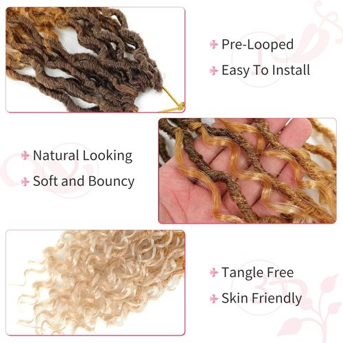Alicoco Goddess Locs Crochet Hair 14 Inch 8 Packs Faux Locs Crochet Hair For Women Boho Soft Locs Pre-looped River Crochet Locs With Curly Ends (14 Inch (Pack of 8), 4/27/613)