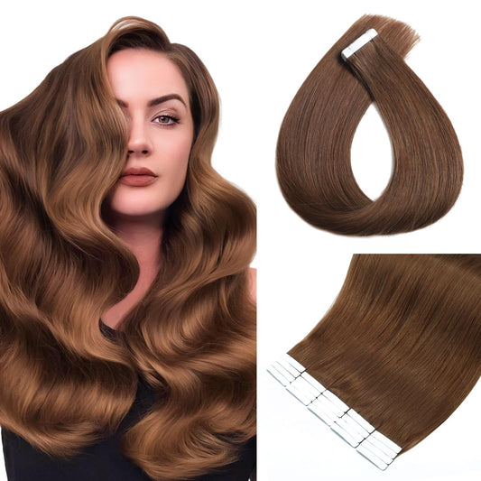 YGP Tape in Hair Extensions Human Hair 16 Inch 40g 20 pcs Chocolate Brown Tape in Extensions Seamless Skin Weft Double Sided Invisible Tape Hair Extensions