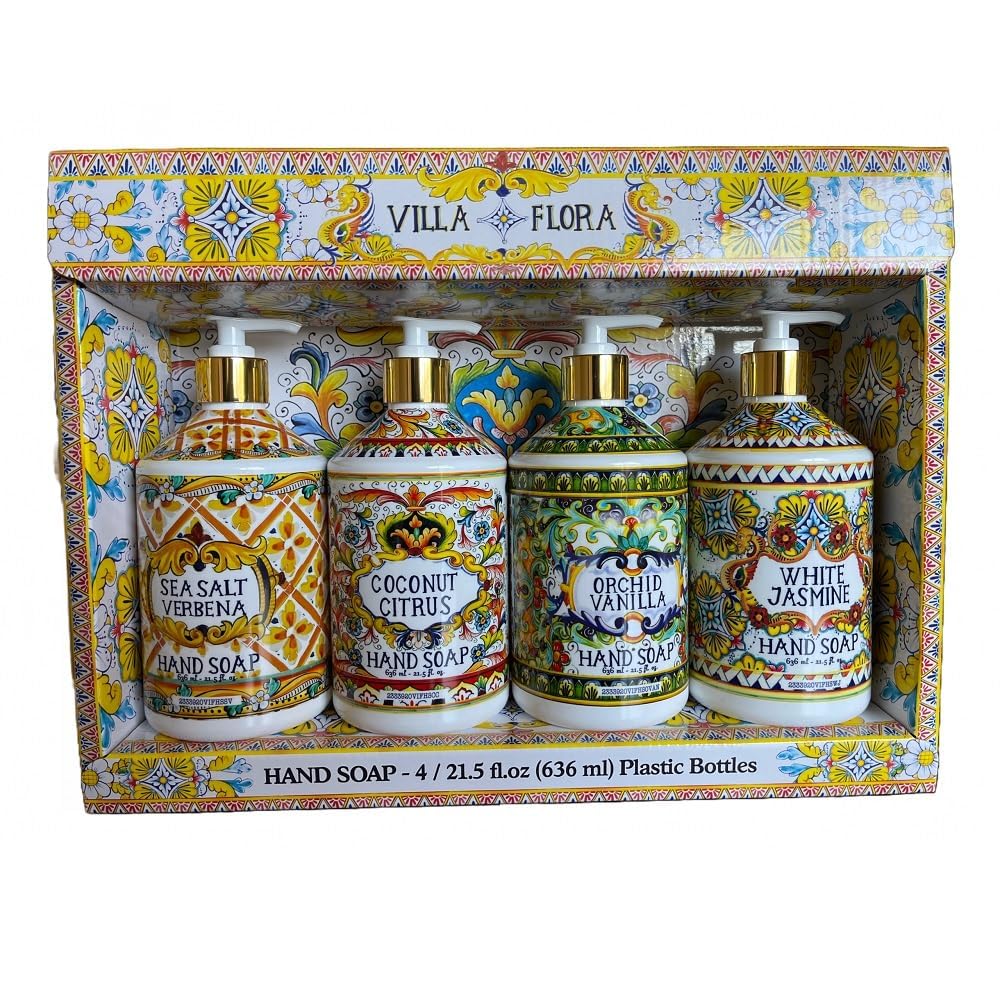 Home and Body Company Hand Soap Villa Flora Collection – 8 Bottles (16 fl oz / 473 ml Each), Essential Oil Infused Scents: Sea Salt Verbena, Coconut Citrus, Orchid Vanilla, White Jasmine