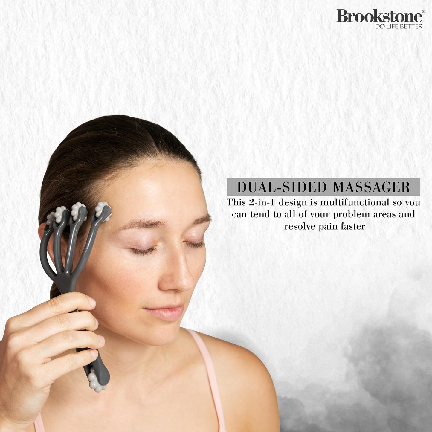 Brookstone Dual-Sided Scalp & Head Massager - Premium Scalp & Temple Relief - Roller Massager for Stress Relief & Relaxation - Ergonomic Massage Roller Tool (Grey)