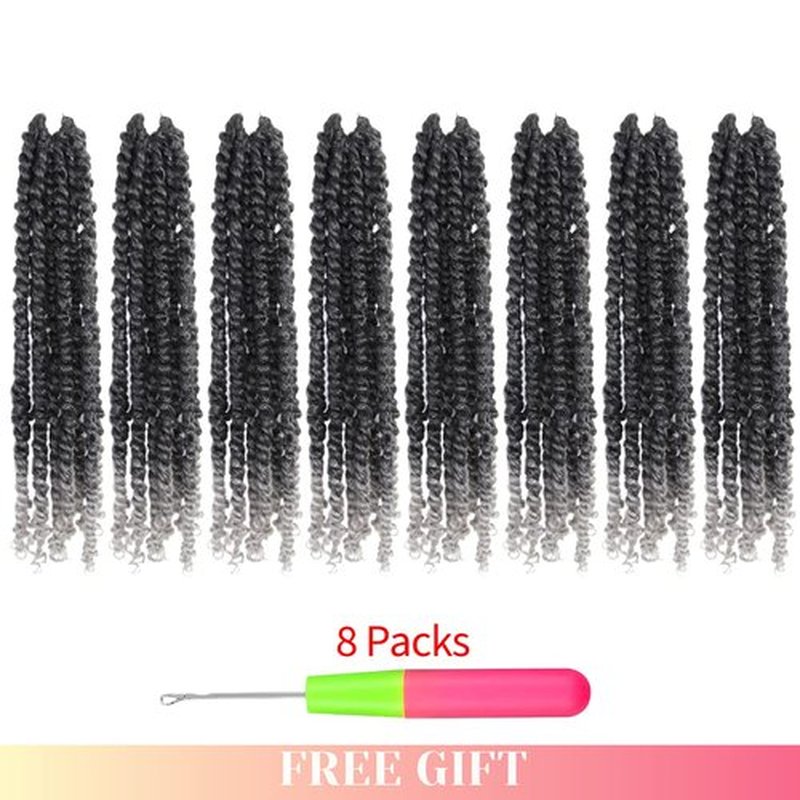The BOHOBABE Pre-twisted Passion Twist Crochet Hair 16 Inch Short Ombre Gray Pre-looped Crochet Passion Twist Braiding Hair 8 Packs (T1B/grey)